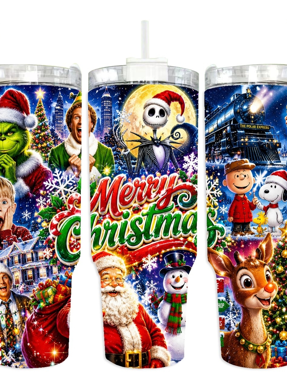 Merry Christmas Holiday Tumbler - Multicolor Festive Design